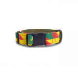 Dog collar in Barklin Rhythm pattern, standard 2.5 cm width, shown in front arc view with visible ECONABLE buckle, stitched edges, and clean product structure.