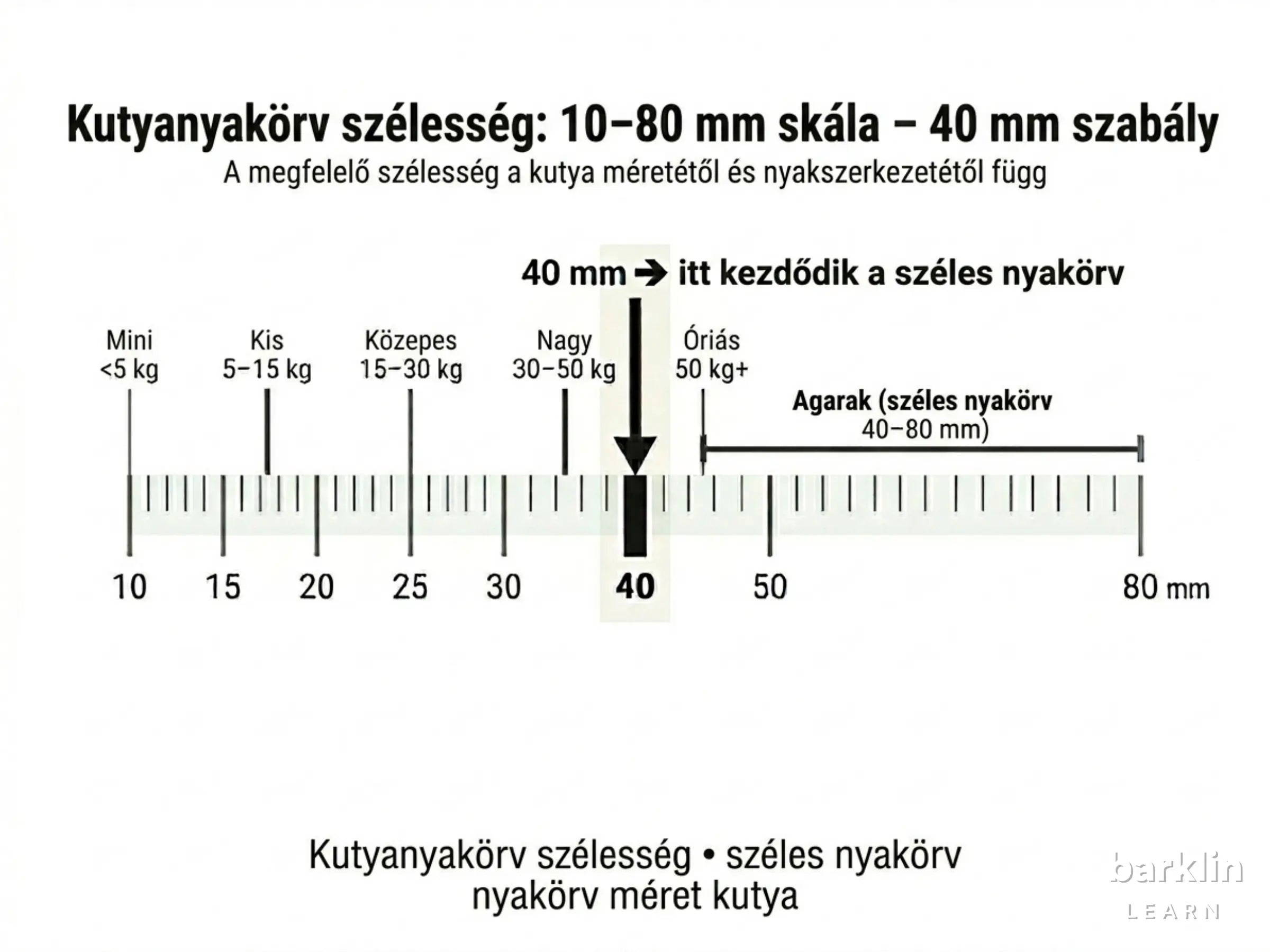 Kutya nyakörv szélesség skála 1–8 cm, 4 cm küszöb a széles nyakörvhöz