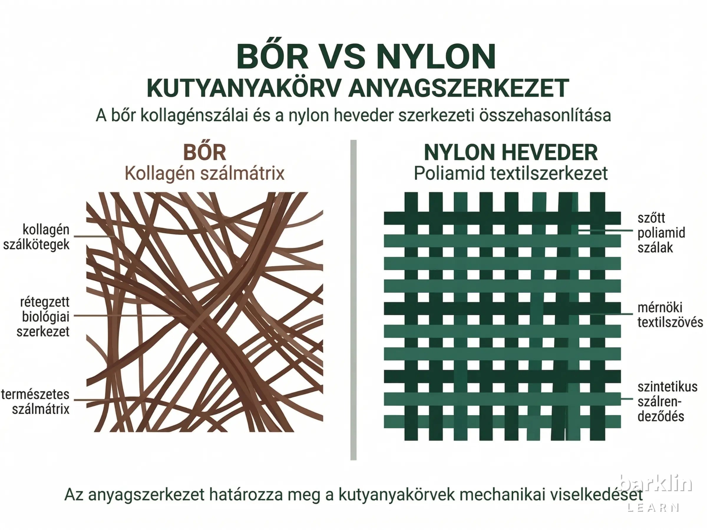  Diagram a bőr és a nylon anyagszerkezetéről kutyanyakörveknél
